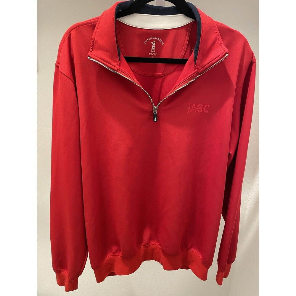 Fairway & Greene Mens Red Tech Golf Pullover 1/4 Zip With Emblem XL